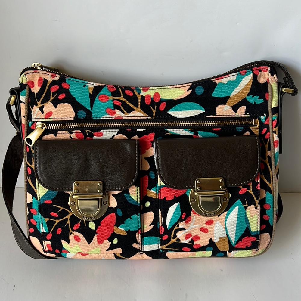 Fossil Riley Fabric Hobo Dark Floral Shoulder Bag New